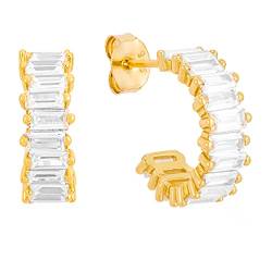Brandlinger ® Ohrringe aus 925 Sterling Silber vergoldet (18K) aus verschiedenfarbigen Zirkoniasteinen im Baguetteschliff, Durchmesser 15mm (Gold (weiß)) von Brandlinger