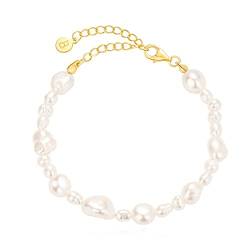 Brandlinger Perlenarmband Damen Silber 925. Armband Perlen vergoldet mit 18 Karat Gold, Schmuck für Frauen und Mädchen. Länge verstellbar 16-20cm. (Gemischte Perlen) von Brandlinger