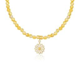 Brandlinger Perlenkette Silber 925. Kette Perlen aus Edelstein (Mondstein oder Citrin) mit Anhänger. Kette Damen vergoldet von Brandlinger