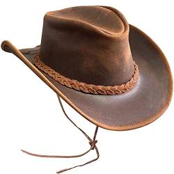 Australischer Lederhut mit geflochtenem Band Original Cowboy Australischer Buschhut (L, Braun) von Brandslock