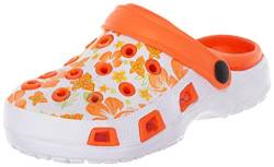 Brandsseller Damen Clog Gartenclog Gartenschuhe Schuh Pantolette Hausschuh leicht Blumenmuster - orange - 40 von Brandsseller