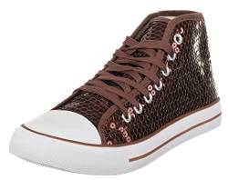 Brandsseller Damen Glitzer Sneaker Pailletten Halbhoch Damenschnürer Damenboots (Braun, Numeric_36) von Brandsseller