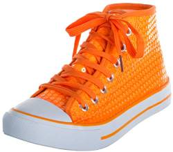 Brandsseller Damen Glitzer Sneaker Pailletten Halbhoch Damenschnürer Damenboots Orange 37 von Brandsseller