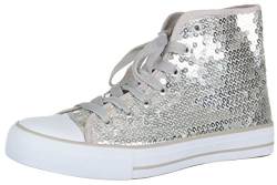 Brandsseller Damen Sneaker Pailletten Halbhoch/Damenschnürer/Damenboots - Farbe: Silber - Größe: 38 von Brandsseller