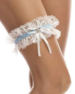 BrautChic Elastisches Brautstrumpfband- Elegantes Strumpfband zur Hochzeit- Mit funkelnden Kristallen in Schmetterlingsform- Strumpfband Spitze- Garters for Bride- Geschenk von Trauzeugin- Ivory/BLAU von BrautChic