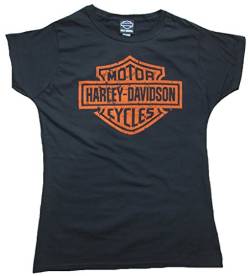 Bravado Damen T-Shirt Schwarz Harley Davidson Bar and Shield Logo Vintage Print L 42 von Bravado