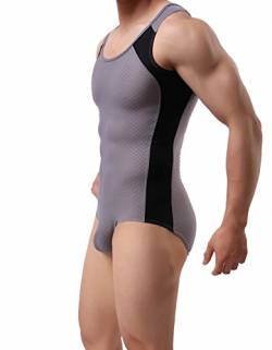 BRAVE PERSON Herren Figurform Bodys Elastische Workout Kleidung Bademode Fitness Radfahren 2241, 001- Grau, Medium/71 cm von Brave Person