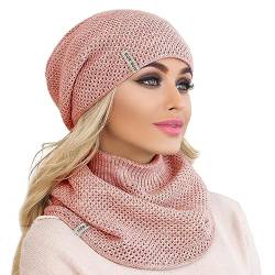 Braxton Mütze und Schal Set für Damen - Knit Winter Plain Beanie Halswärmer - Wolle Fleece Cap Infinity Scarfs, rose, Einheitsgröße von Braxton Hats