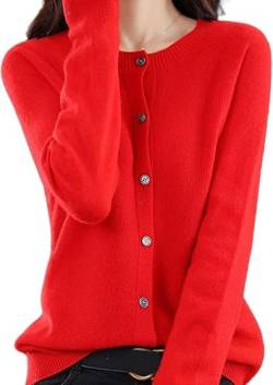 BreWel Kaschmir-Cardigan-Pullover für Damen, 100% Kaschmir-Cardigan mit Knopfleiste vorne und Langen Ärmeln, weicher, Warmer gestrickter, elastischer Pullover (Verrotten,L) von BreWel