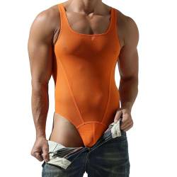 BreakEgg Herren Sexy Cutout Mesh Bodysuit Transparente Tank Tops Crewneck Herren Body Suit One Piece Coveral (Orange,XL) von BreakEgg