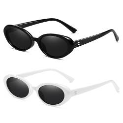 Breaksun Retro Oval Sonnenbrille für Damen Herren Mode Kleine Ovale Sonnenbrille 90er Vintage Shades, 2er-Pack (Schwarz/Grau+Weiß/Grau), MM von Breaksun