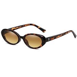 Breaksun Retro Oval Sonnenbrille für Damen Herren Mode Kleine Ovale Sonnenbrille 90er Vintage Shades, Leopard/Brauner Farbverlauf, MM von Breaksun