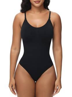 Breampot Shapewear Damen Bauchweg Bodysuit Formender Vielseitige Body Shper Frauen atmungsaktiven Materialien mit Verstellbarer Schultergurt (L/XL, Tanga-Schwarz) von Breampot