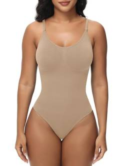 Breampot Shapewear Damen Bauchweg Bodysuit Formender Vielseitige Body Shper Frauen atmungsaktiven Materialien mit Verstellbarer Schultergurt (XXL/3XL, Tanga-Beige) von Breampot