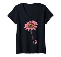 Damen Sunflower Pink Ribbon Breast Cancer Survivor Awareness Women T-Shirt mit V-Ausschnitt von Breast Cancer Awareness Clothes For Women Gifts