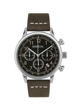 Beil Men's Watch Outrider Mono-Color Dial Black Movement Quarz Chronograph und graue Leder-Erdbeer TW2060 von Breil