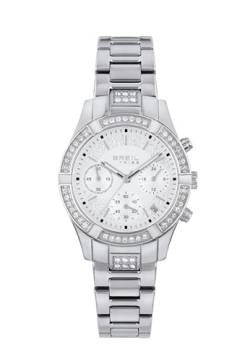 Breil, C'est Chic Collection, Damenuhr, Chronograph aus Edelstahl, mit Kristallverzierter Lünette, Weißes Zifferblatt mit Satin-Finish, Gehäuse 36 mm, Praktischer Verschluss, Silber von Breil