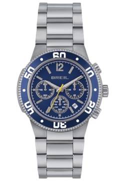 Breil Adjust Herren Armbanduhr Chronograph mit Armband aus Stahl in der Farbe: Silber/Blau Gehäusedurchmesser: 44 mm, TW1968 von Breil