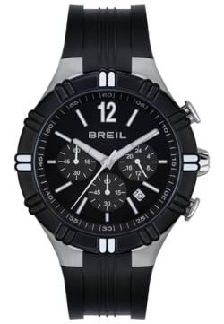 Breil B Rise Herren-Chronograph aus Edelstahl und Silikon in der Farbe Schwarz-Silber 44mm, Wasserdichtigkeit: 10Bar, TW1984 von Breil