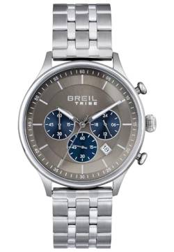 Breil Chrono Classy Herren Armbanduhr Chronograph mit Armband aus Stahl, in der Farbe: Silber/Taupe mit dunkelblauen Details, Gehäusedurchmesser: 42 mm, EW0642 von Breil