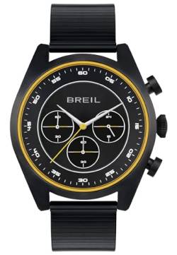 Breil Finder Herren Armbanduhr Chronograph mit Mesh-Armband in der Farbe: Schwarz/Gelb, Gehäusedurchmesser: 43 mm, TW1956 von Breil