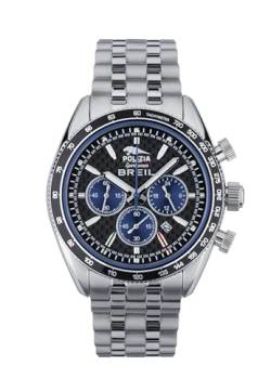 Breil Herrenuhr mit staatlicher Polizei, zweifarbiges Zifferblatt, graues Uhrwerk Chrono Quarz und Armband aus Stahl, Silber TW2036, Schmuck von Breil