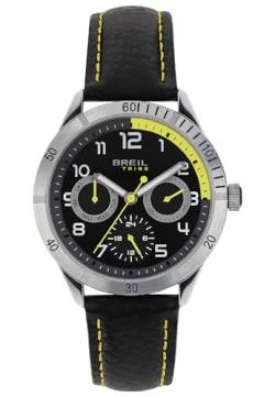 Breil Mate Herren Multifunktionsuhr mit Armband aus Leder, in der Farbe: Schwarz mit gelben Details auf Ziffernblatt, Gehäusedurchmesser: 37 mm, EW0616 von Breil