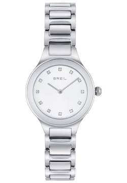 Breil Sheer Damen Armbanduhr mit Armband aus Stahl, in der Farbe: Silber/Weiß und Zirkoniakristallen, Gehäusedurchmesser: 32 mm, TW1964 von Breil