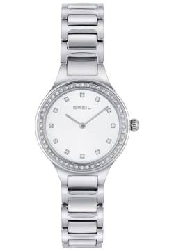 Breil Sheer Damen Armbanduhr mit Armband aus Stahl, in der Farbe: Silber/Weiß und Zirkoniakristallen, Gehäusedurchmesser: 32 mm, TW1966 von Breil