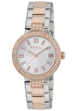 Breil Tribe Damen Armbanduhr Dancefloor Glamour Silver Sunray Edelstahl mit Kristallen Silber-Roségoldfarben 32mm, Wasserdichtigkeit: 5 Bar, EW0420 von Breil