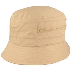 Breiter Fischer-Hut | Bucket-Hat | Sonnen-Hut – aus 100% Baumwolle - mit 2 integrierten Tasche – Waschbar & Faltbar – Beige - Größe 59 von Breiter
