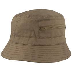 Breiter Fischer-Hut | Bucket-Hat | Sonnen-Hut – aus 100% Baumwolle - mit 2 integrierten Tasche – Waschbar & Faltbar – Oliv - Größe 61 von Breiter