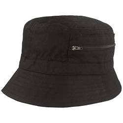 Breiter Fischer-Hut | Bucket-Hat | Sonnen-Hut – aus 100% Baumwolle - mit 2 integrierten Tasche – Waschbar & Faltbar – Schwarz - Größe 57 von Breiter