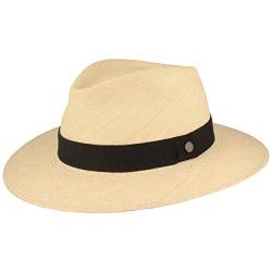 Breiter ORIGINAL Panamahut Strohhut aus Ecuador Lederband Handgeflochten UV-Schutz Bruchschutz Natur Ripsband S 55-56 von Breiter