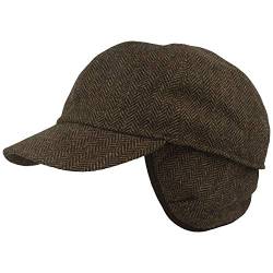 Breiter Winter Baseball-Cap Schirmmütze ausklappbarer Ohrenschutz Wolle Fischgrat 60 Braun von Breiter