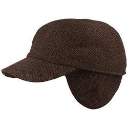 Herren Winter Baseball-Cap | Schirmmütze | Baseball-Kappe mit ausklappbarem Ohrenschutz – aus Wolle im Fischgrat Design & Steppfutter (61, Braun) von Breiter