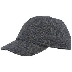 Herren Winter Baseball-Cap | Schirmmütze | Baseball-Kappe mit ausklappbarem Ohrenschutz – aus Wolle im Fischgrat Design & Steppfutter - Blau - 62 von Breiter