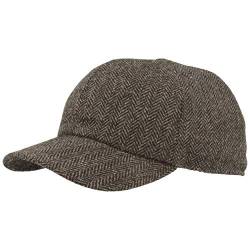 Herren Winter Baseball-Cap | Schirmmütze | Baseball-Kappe mit ausklappbarem Ohrenschutz – aus Wolle im Fischgrat Design & Steppfutter - Grau - 59 von Breiter