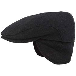 Herren Winter Schiebermütze mit Ohrenklappen Flatcap Schirmmütze 100% Wolle, ausklappbarer Ohrenschutz, Hautfreundlich, Bequem 64, Marine Uni von Breiter