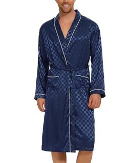 Bresdk Bademantel Herren Leicht Satin Robe Kimono Lang Saunamantel Reisemantel Blau Kariert L von Bresdk