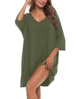 Bresdk Nachthemd Damen Baumwolle Große Größen Schlafshirt Damen Oversize Sleepshirt Kurzarm Grün 3XL von Bresdk