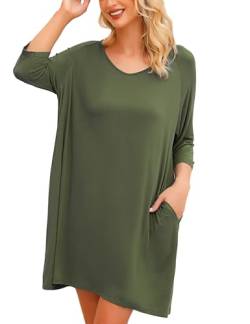 Bresdk Nachthemd Damen Baumwolle Große Größen Schlafshirt Damen Oversize Sleepshirt Kurzarm Grün M von Bresdk