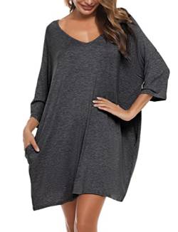 Bresdk Nachthemd Damen Schlafshirt Baumwolle Sommer Oversize Sleepshirt Schlafhemd Nachthemden Frauen Dunkelgrau XL von Bresdk