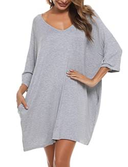 Bresdk Nachthemd Damen Sleepshirt Oversize Schlafshirt 3/4 Ärmel Big Shirt Baumwolle Grau 3XL von Bresdk