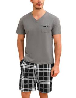 Bresdk Pyjama Herren Kurz Baumwolle Sommer Kurzarm Schlafanzugoberteile mit Schlafhsort Grau M216 M von Bresdk