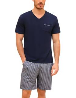 Bresdk Schlafanzug Herren Pyjama Set Kurz Sommer Baumwolle Männer Hausanzug Blau01 M216 XL von Bresdk