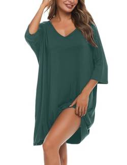 Bresdk Sleepshirt Damen Oversize Schlafshirt Baumwolle Sommer Nachthemd Bigshirts zum Schlafen Dunkelgrün 3XL von Bresdk