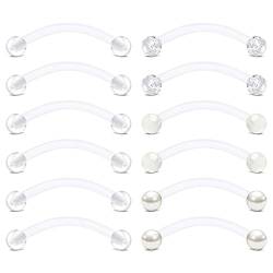 Briana Williams 12stk 14G Klar Curved Barbell Snake Eyes Piercing Retainers Bioflex Flexible Augenbraue Zunge Bauchnabel Piercing 12mm/14mm/16mm/18mm von Briana Williams