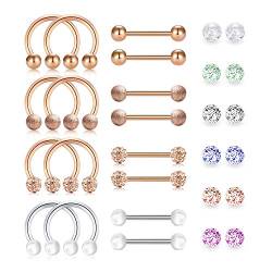 Briana Williams 16stk Brustwarzenpiercing 14G Chirurgenstahl 14mm Zunge Barbell Hufeisen Hoop Nase Ohr Stecker mit Ersatzkugeln von Briana Williams