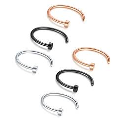 Briana Williams 6stk Nasenring Nasenpiercing Fake Nase Lippe Ring Set 20G 18G 16G 6mm/8mm/10mm/12mm Chirurgenstahl Piercing Nasen Schmuck von Briana Williams